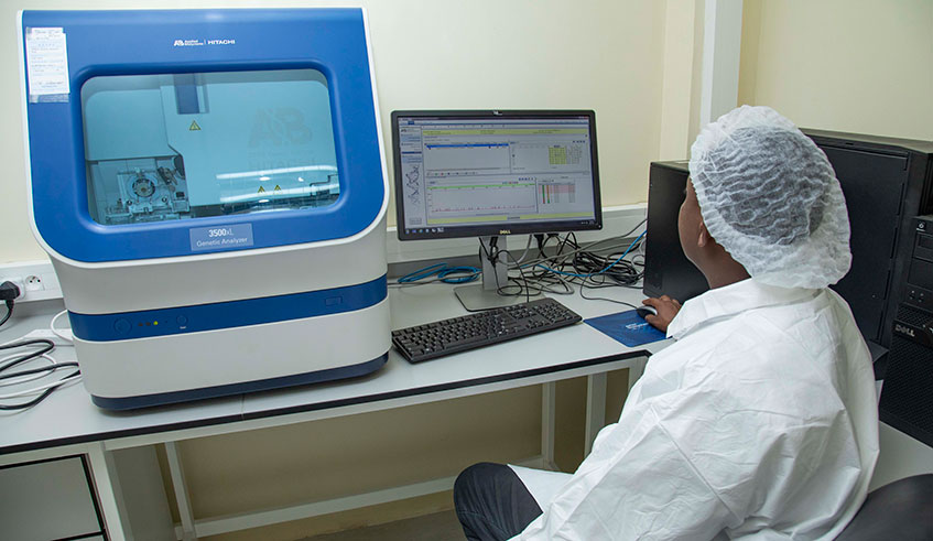A Senior Laboratory Specialist analyses DNA samples at Rwanda Forensic Laboratory. 