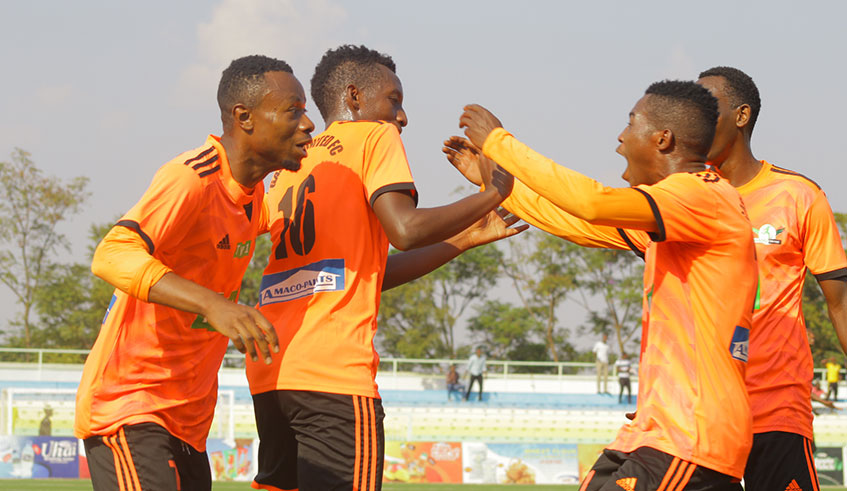 Gasogi United players celebrate after scoring against AS Kigali during quarter-finals of the 2019 Peace Cup tournament, which AS Kigali went on to win after beating SC Kiyovu in the final. File.