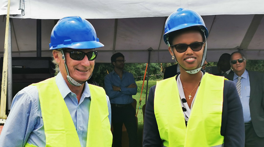 L-R, Eng. Patricie Uwase and Lord Irvine Laidlaw, the President of SPLK ltd, at the inauguration ceremony. / Courtesy