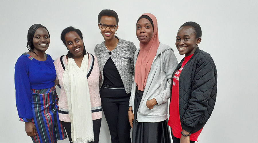 Rahma (second from left), Eng. Patricie Uwase (M) Permanent Secretary in the Ministry of Infrastructure and other engineers at Carnegie Mellon University. / Courtesy