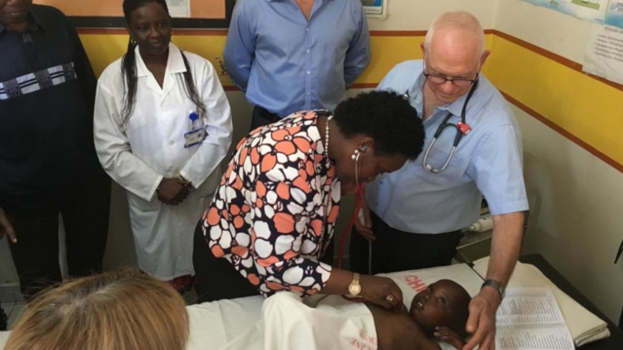 Health Minister Diane Gashumba inspects children who underwent cardiac surgery at Wolfson Medical Centre in Israel in July this year. / File