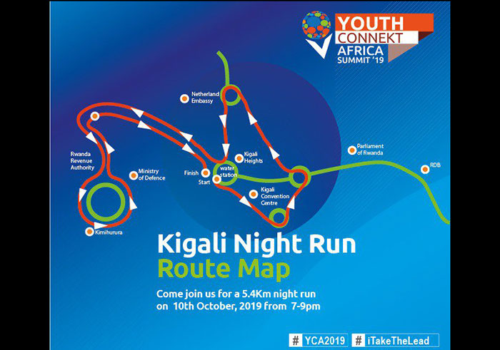 The Kigali Night Run will start from KCC to Kigali Heights-Kabindi- Primature and then back to KCC. 