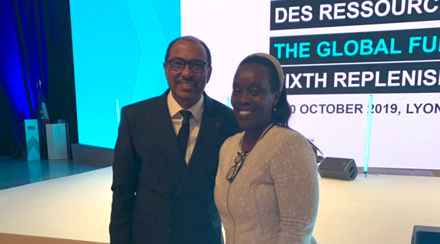 Rwandau2019s Minister for Health Dr Diane Gashumba poses with Michel Sidibu00e9, Maliu2019s Minister for Health and Social Affairs, in Lyon, France yesterday. / Courtesy