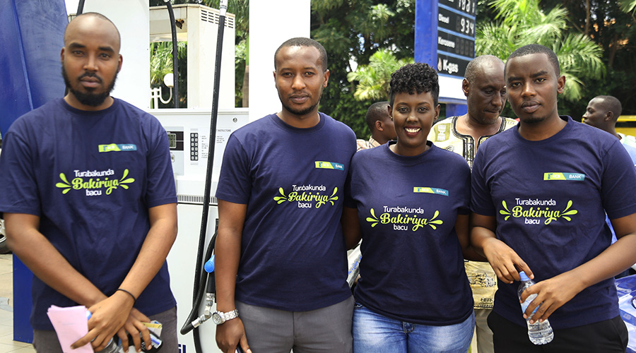 KCB Bank Rwanda staff who were facilitating customers to get fuel.