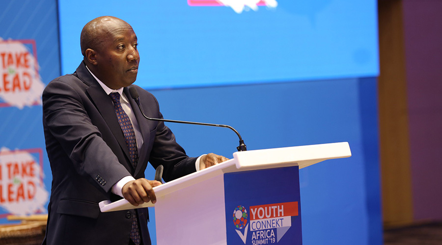 Prime Minister Edouard Ngirente speaks during a gala dinner for YouthConnekt Africa Summit participants on Friday. / Courtesy