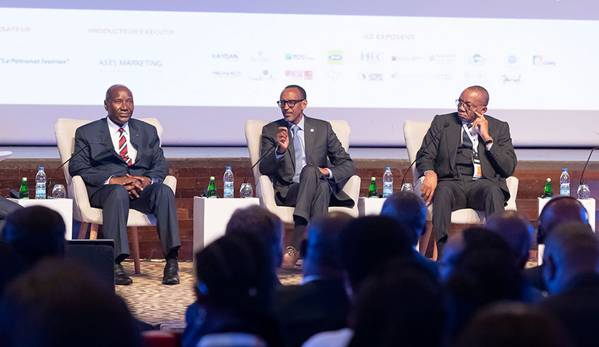 President Kagame yesterday attended the  8th CGECI in Abidjan where he told a gathering of business leaders and policymakers that now is the time to prepare for the implementation phase and capitalise on the benefits that the African Continental Free Trade Area holds. The President said the African continent cannot continue to rely on foreign aid to finance its transformation.  Photo/Village Urugwiro.