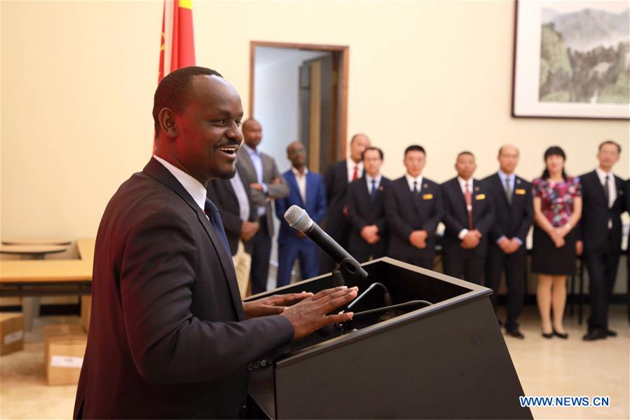 Permanent Secretary of Rwanda's Ministry of Health Jean-Pierre Nyemazi speaks during a handover ceremony. Xinhua 