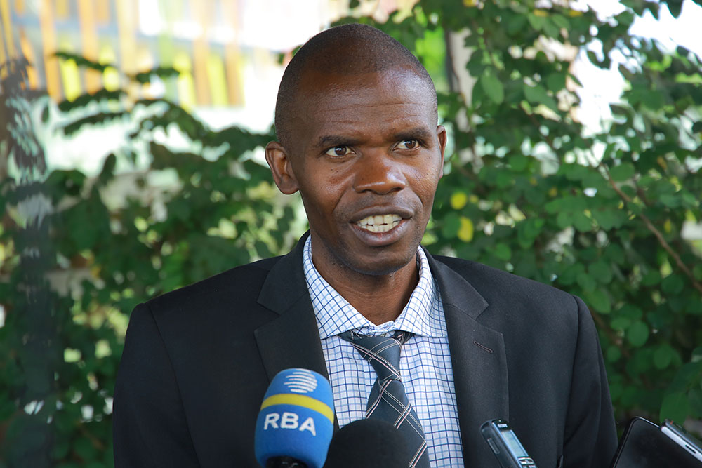Director General of Rwanda Cooperative Agency, Prof. Jean Bosco Harelimana, addresses journalists after the meeting. (All photos by Craish Bahizi)