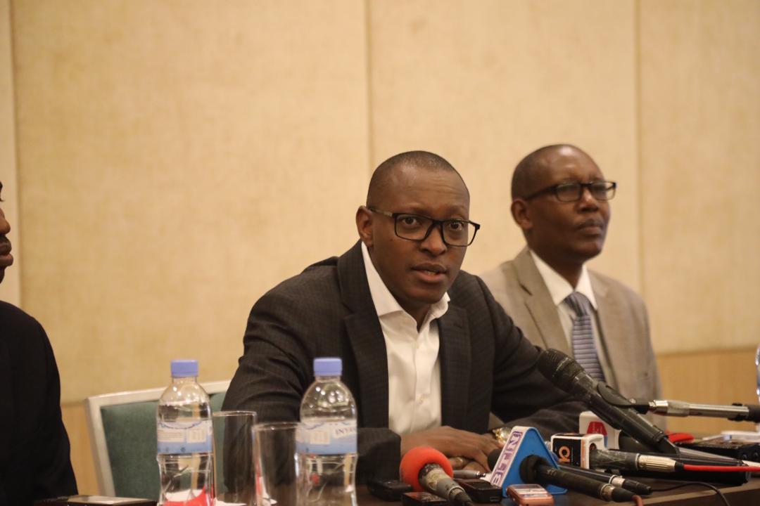 RURA's Director General, Patrick Nyirishema speaks at the press conference where the utility body announced the City of Kigali road map. /Julius Bizimungu.