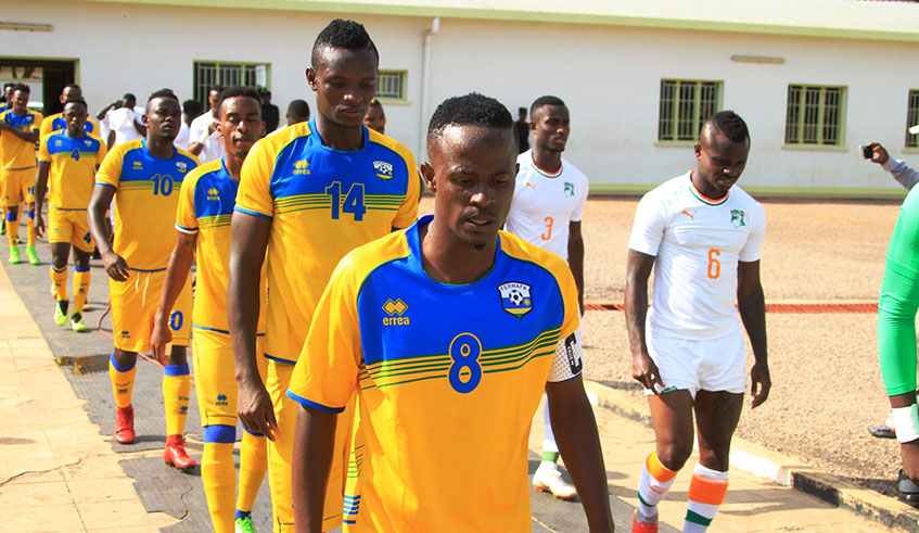 Amavubi skipper Haruna Niyonzima (#8) is expected to start on Saturday after missing the first-leg last month, in which Rwanda beat Ethiopia 1-0 in Ethiopia. File.