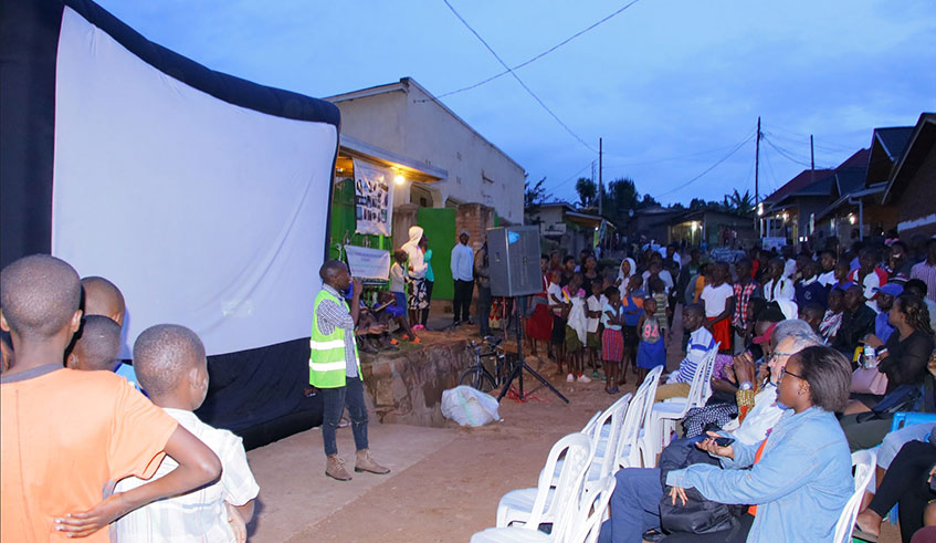 Local comedian Kabobo Kaboss entertains the crowd before the screening of the film.