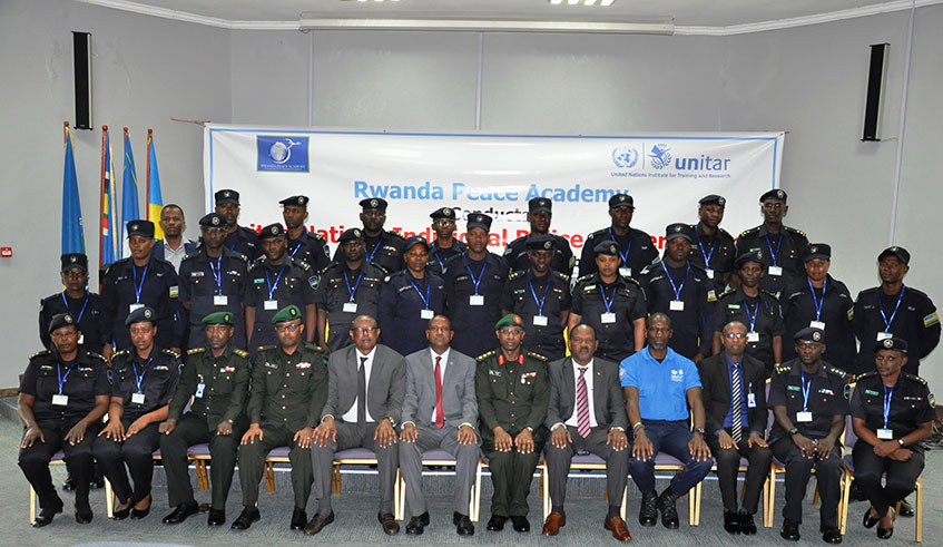 Participants of the United Nations (UN) Individual Police Officers Course pose for a group photo at the Rwanda Peace Academy premises in Musanze District. Courtesy
