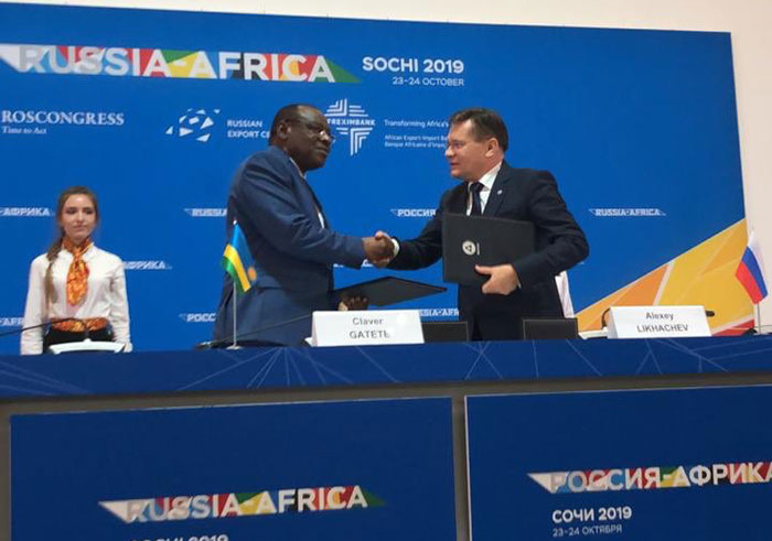 Minister for Infrastructure Claver Gatete signed the agreement on behalf of Rwanda while Rosatom Alexey Likhachev represented the Russian State-owned nuclear group. (Courtesy)