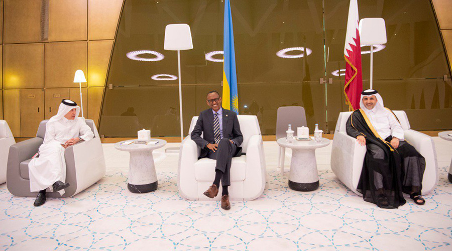 President Paul Kagame on his arrival in the Qatari capital Doha on Monday. / Village Urugwiro