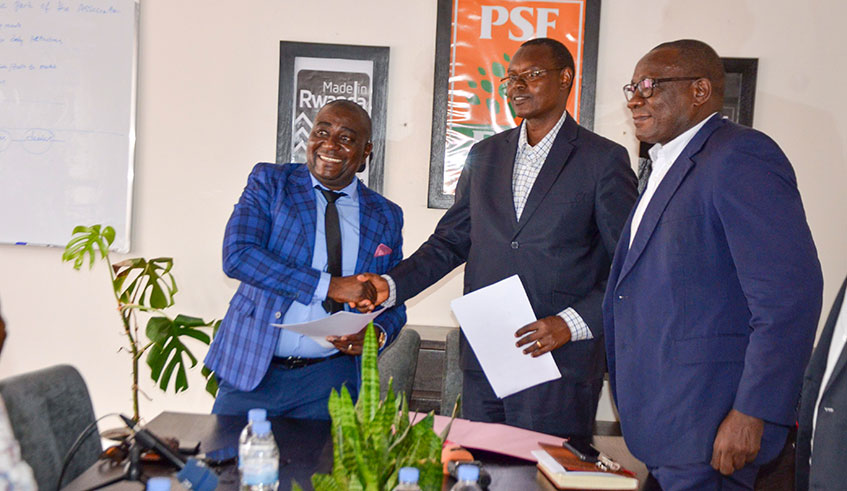 Officials from PSF and Namibiau2019s Habesha African Investments pose for a photo after signing a trade agreement. Courtesy.