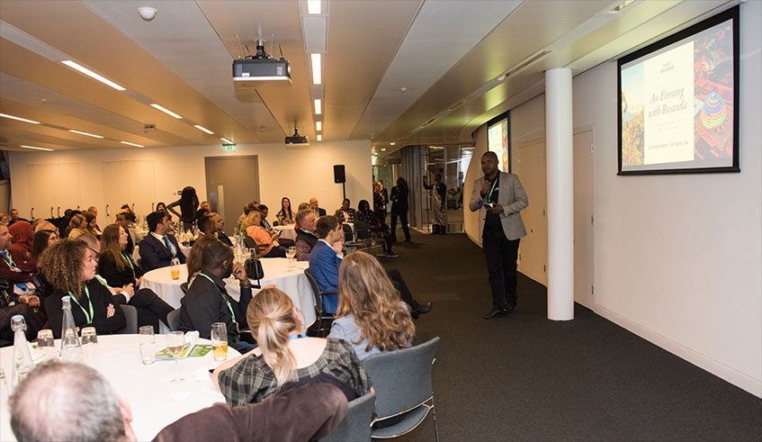 An audience of international tour operators watching the documentary,  Rwanda Royal Tour, in London. Courtesy.