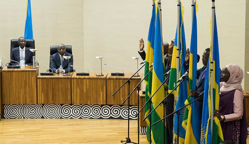 Members of the Senate Committee swear-in last week. Several cabinet ministers and other senior government officials will be sworn in on Thursday. (Village Urugwiro )