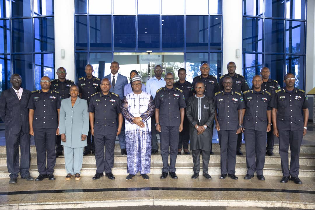 Visiting Gambian officials pose for a group photo with senior officers of the Rwanda National Police./Courtesy