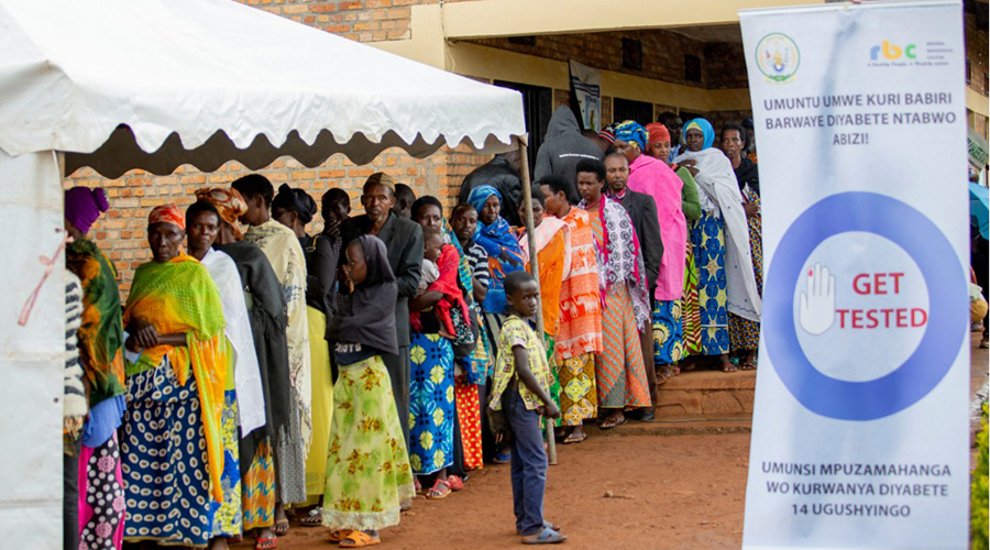 Kiramuruzi and Gatsibo residents during screening for diabetes on Thursday. More than 800 people were screened in Kiramuruzi alone this week. / Courtesy