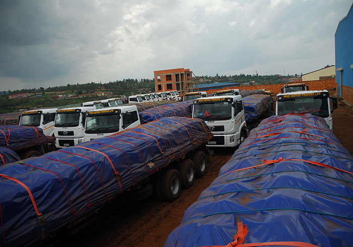 Cement trucks imported by Rwandan businessmen recently. (Dan Nsengiyumva)