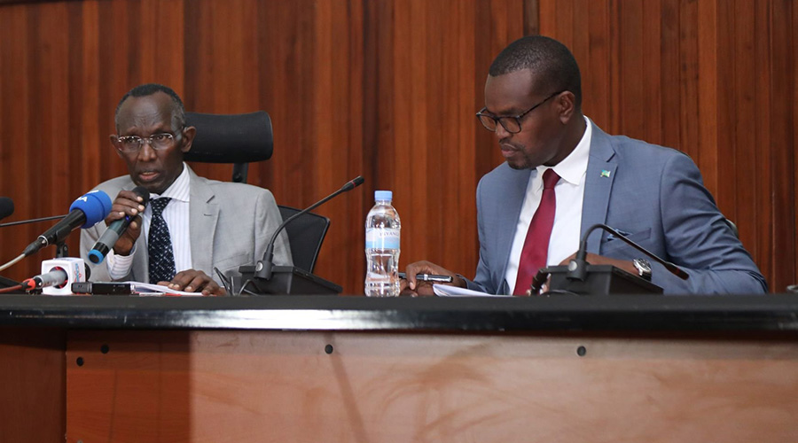 Chief Justice, Prof. Sam Rugege (L), and Jean-Bosco Mutangana, Prosecutor General urged families and the publicu00a0to denounce and prevent defilement a recent press conference. / Courtesy