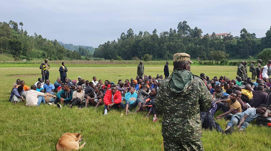 Some of the Rwandan nationals rounded up by Ugandan security early Monday in Kisoro District.