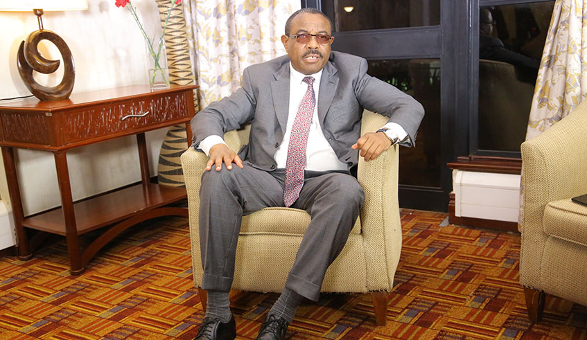 Former Ethiopian premier and AGRF Board Chairman Hailemariam Desalegn speaks to The New Times in Kigali on Monday. /Craish Bahizi.