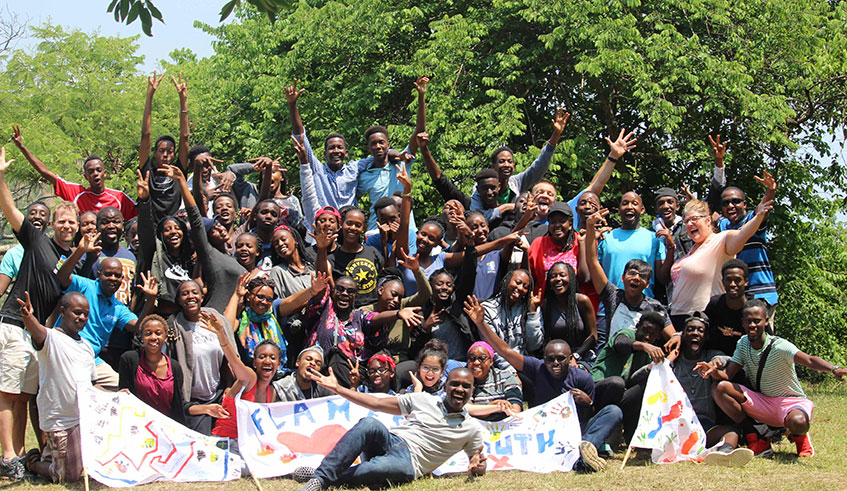 Students of Wellspring Academy at Lake Kivuu2019s Camp Kumbya last year. Courtesy.