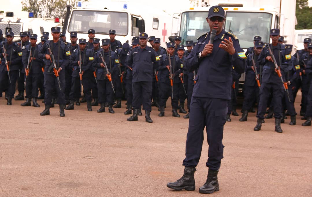Inspector General of Police Dan Munyuza briefing Rwandan police officers set for peacekeeping mission in South Sudan. During the briefing that took place at the police headquarters in Kacyiru, Munyuza urged them to discharge their duty with professionalism.