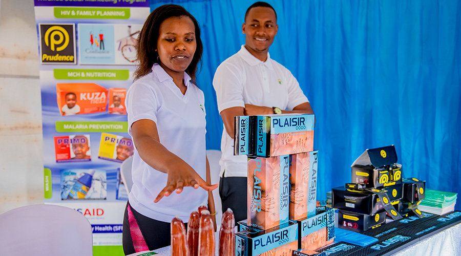 Condoms being exhibited at Amahoro Stadium as Rwanda joined the rest of the world to mark the World Aids Day. In Rwanda, HIV prevalence is estimated at about 3 per cent of the population. / Courtesy