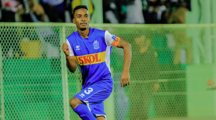 Eric Rutanga celebrates after scoring his last-gasp freekick at Kigali Stadium on Sunday night. / IGIHE