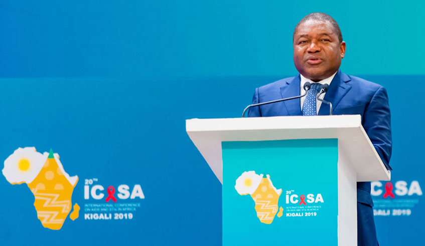 President Nyusi makes his remarks at ICASA./ Courtesy