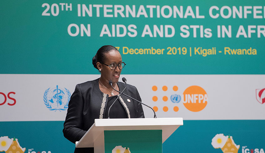 First Lady Jeannette Kagame delivers her remarks at the Organisation of African First Ladies for Development (OAFLAD) high- level session in Kigali on December 2, 2019. Emmanuel Kwizera.