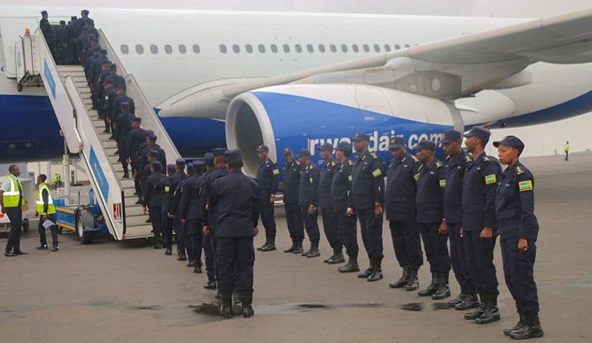 Rwanda National Police rotated its Formed Police Unit contingent of 240 officers. Courtesy photo.