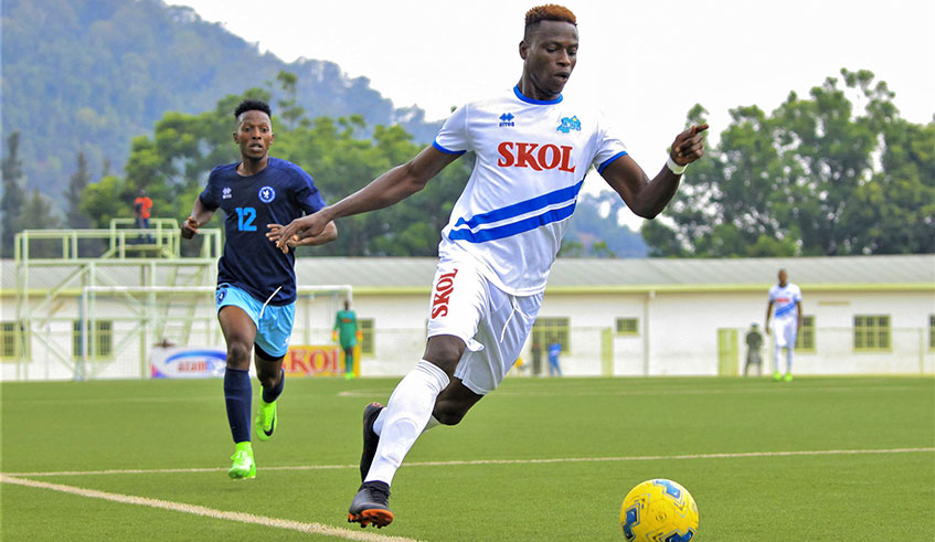 Michael Sarpong, seen here during a past match against Police at Kigali Stadium, has only scored three times in the league this season. Courtesy.