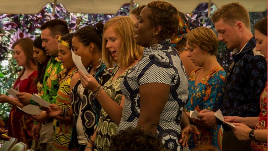 Peace Corps Volunteers take their oath in 2015 at the US Ambassador's residence in Kacyiru. File