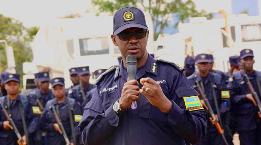 IGP Dan Munyuza addresses officers who are set for deployment to Central African Republic. 