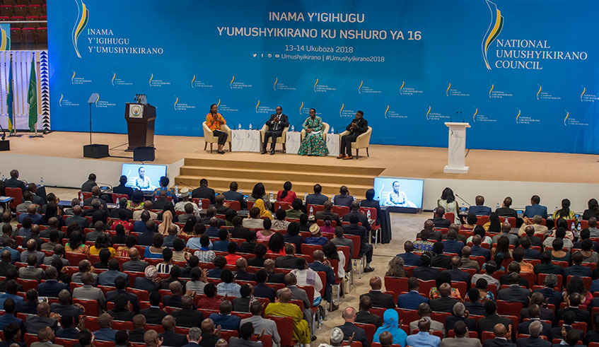 Delegates follow a panel discussion during Umushyikirano at Kigali Convention Centre last year. Photo: Village Urugwiro.
