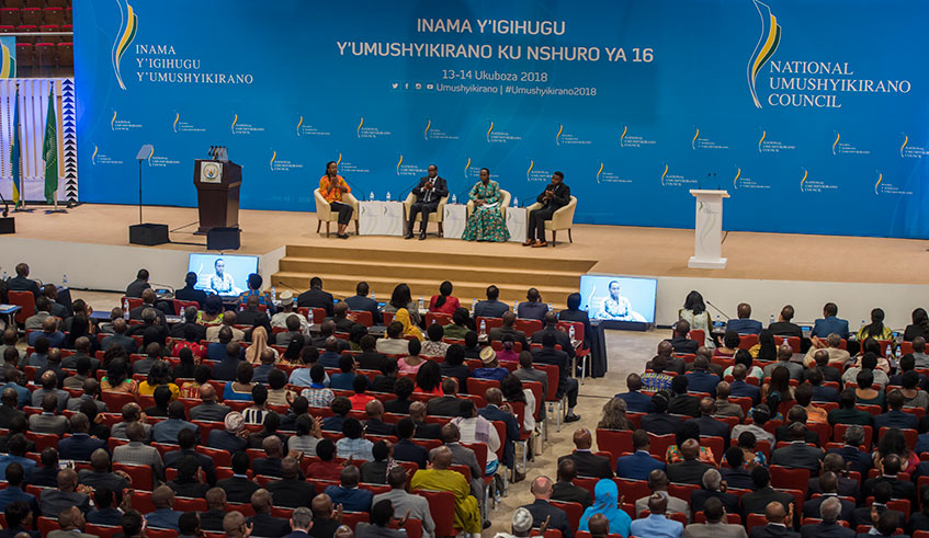 Delegates follow a panel discussion during Umushyikirano at Kigali Convention Centre last year. Photo: Village Urugwiro.