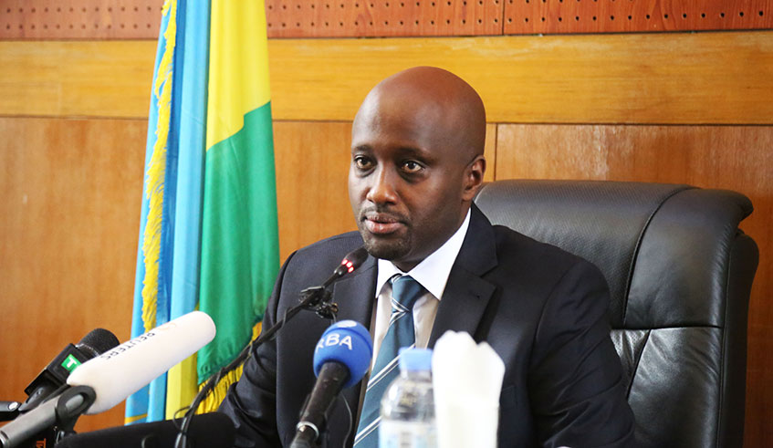 Amb. Nduhungirehe speaks during a past news conference. Photo: S. Ngendahimana.