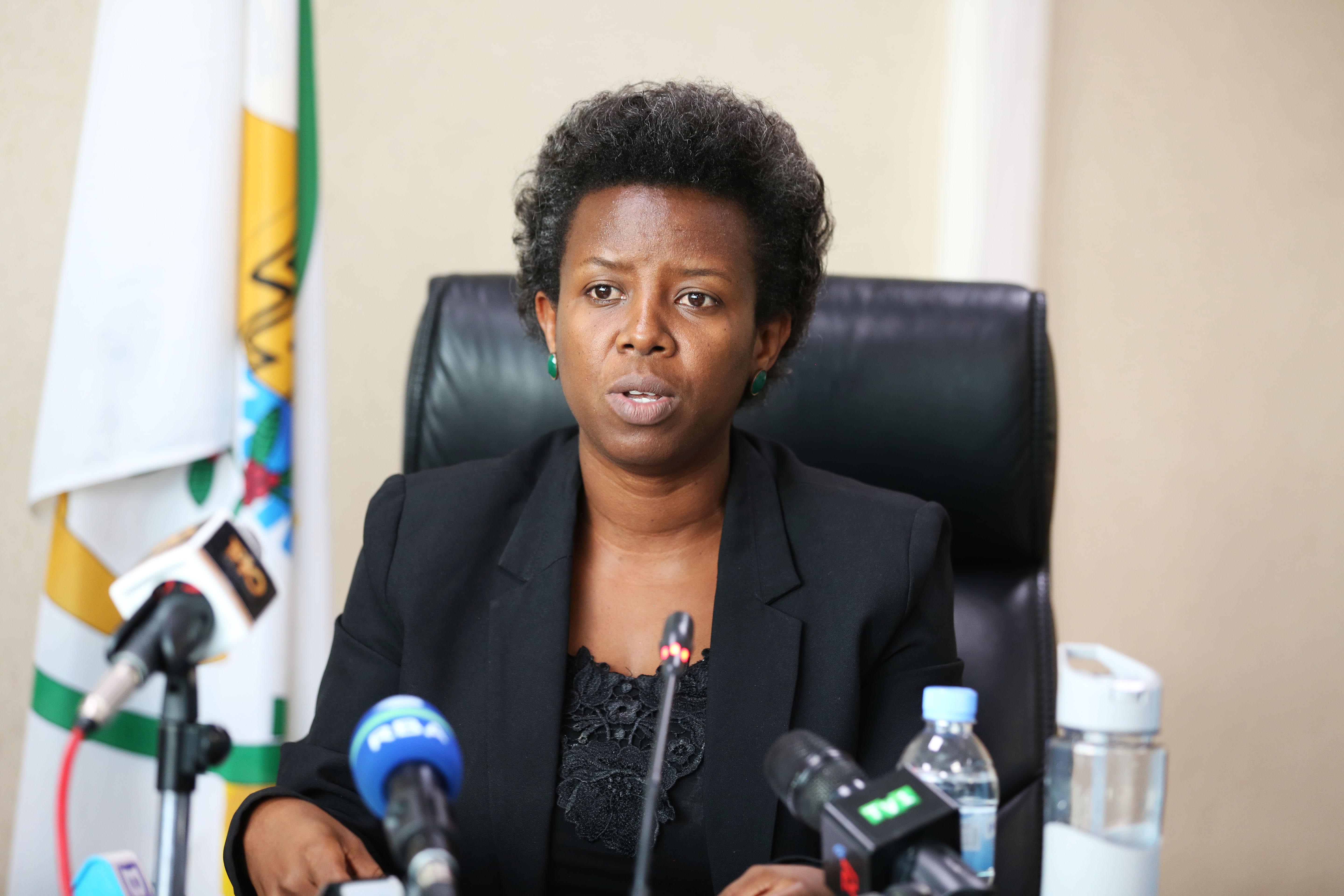 Minister of Emergency Management and Refugee Affairs Germaine Kamayirese speaks to media