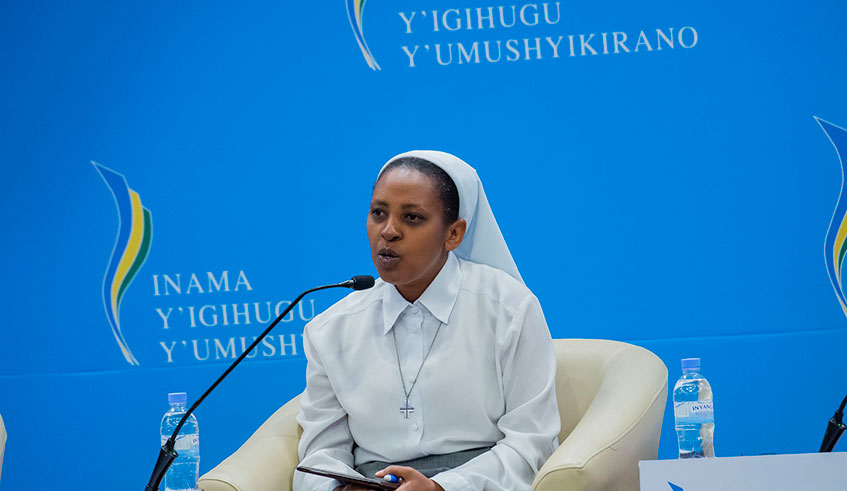Sister Immaculu00e9e Uwamariya speaks at the 17th edition of Umushyikirano in Kigali. 