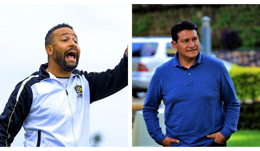 APR head coach Mohamed Adil Erradi (L) and his Rayon Sports counterpart, Martinez Espinosa. The two are facing each other in the league for the first time. Courtesy.