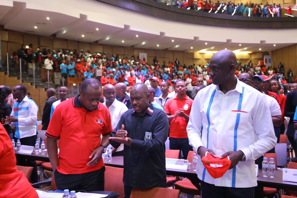 President Paul Kagame, RPF-Inkotanyi Chairman; Vice-Chairman Christophe Bazivamo (left); and Secretary-General FranÃ§ois Ngarambe, during the partyâ€™s 14th Congress at Intare Conference Arena in Kigali on Saturday. / Village Urugwiro