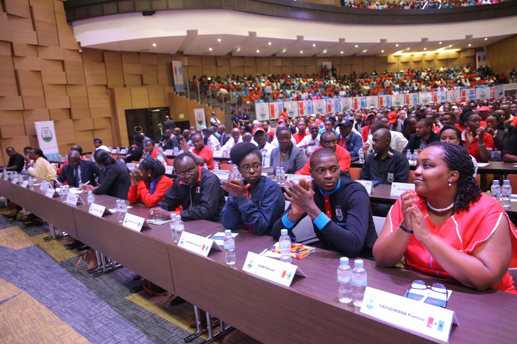 President Paul Kagame, RPF-Inkotanyi Chairman; Vice-Chairman Christophe Bazivamo (left); and Secretary-General François Ngarambe, during the party’s 14th Congress at Intare Conference Arena in Kigali on Saturday. / Village Urugwiro President Paul Kagame, RPF-Inkotanyi Chairman; Vice-Chairman Christophe Bazivamo (left); and Secretary-General François Ngarambe, during the party’s 14th Congress at Intare Conference Arena in Kigali on Saturday. / Village Urugwiro
