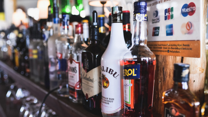 Liquors on display at Pili Pili Bistro-Lounge in Kigali. 