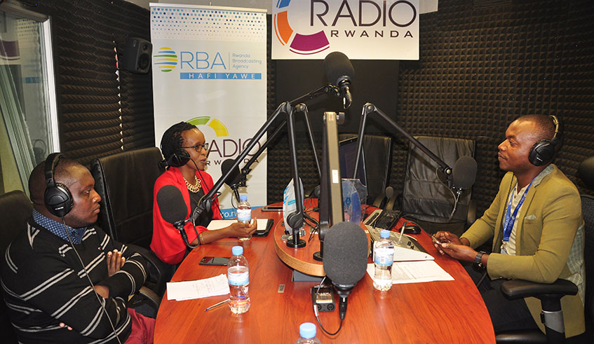 Pro femmes Twese hamwe and Care International representatives in a Radio talk show during the EVC campaign.