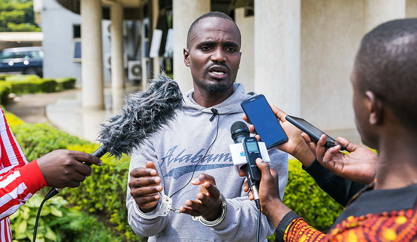 Rashid Mungenye speaks to the media in Kigali yesterday. Photo: Emmanuel Kwizera.