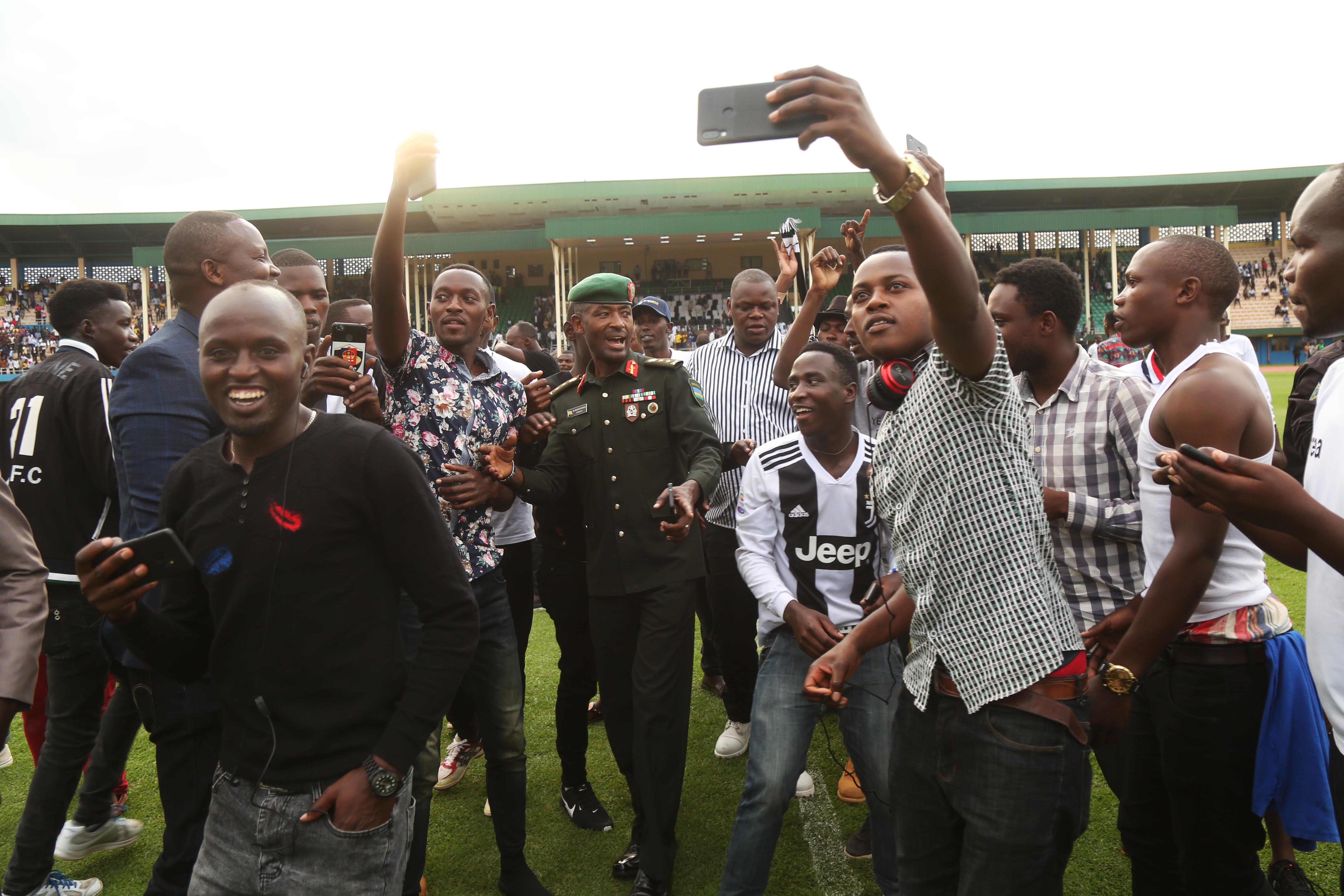 Players celebrate the first goal. / Sam Ngendahimana