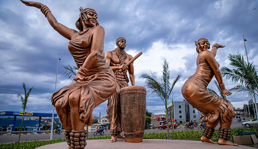 New monument depicting Rwanda traditional dance at Sonatube Roundabout.The work of art shows two female dancers elegantly swaying their hands, as well as a man drumming. Photo: 
